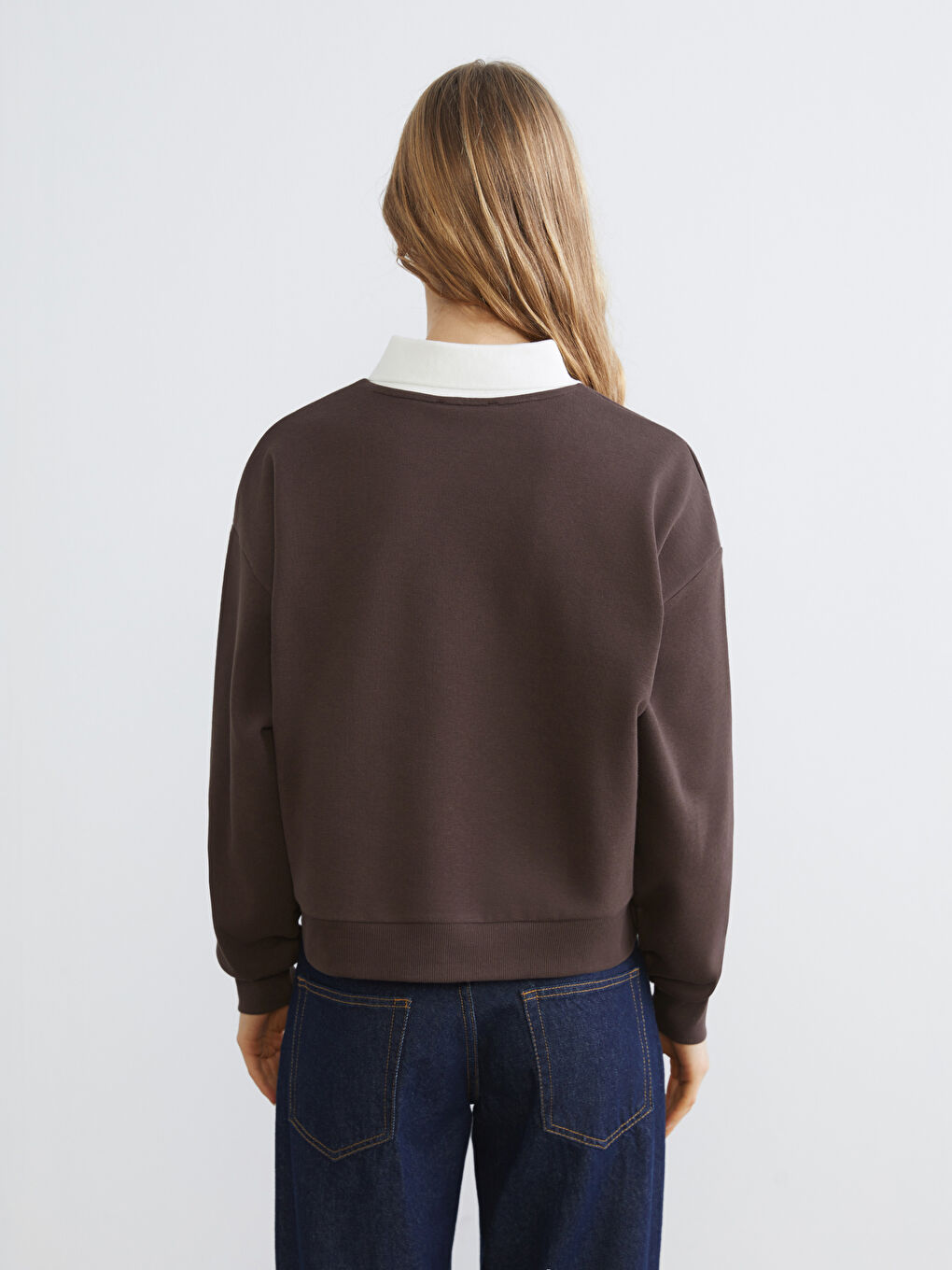 Kahverengi New York Nakışlı Kadın Kalın Sweatshirt-3