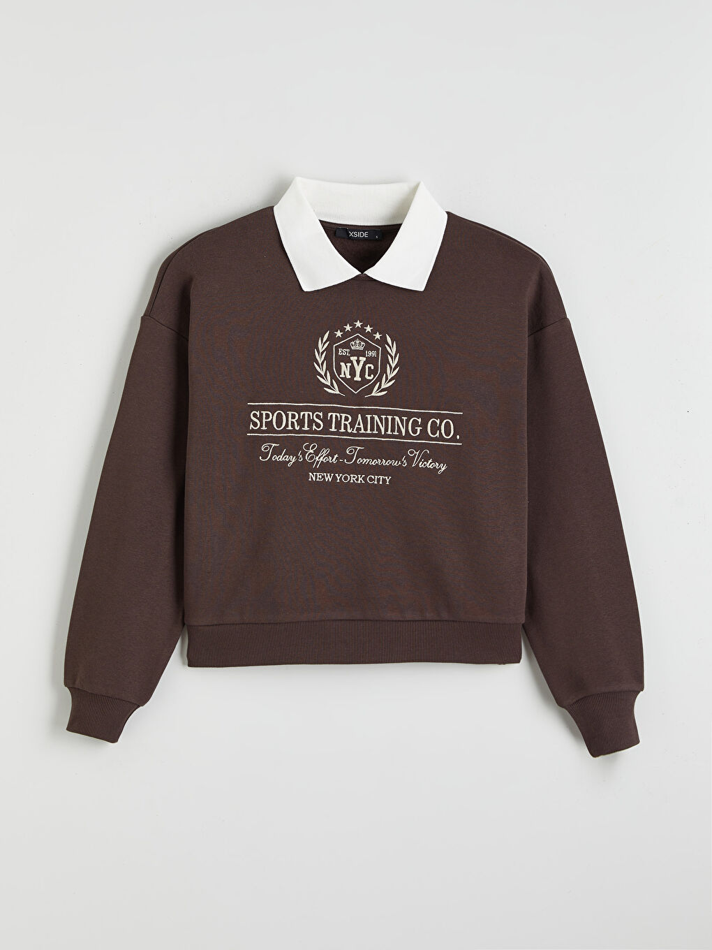 Kahverengi New York Nakışlı Kadın Kalın Sweatshirt-4