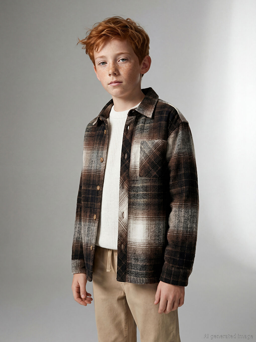 Kahverengi Ekose Erkek Çocuk Oduncu Gömlek