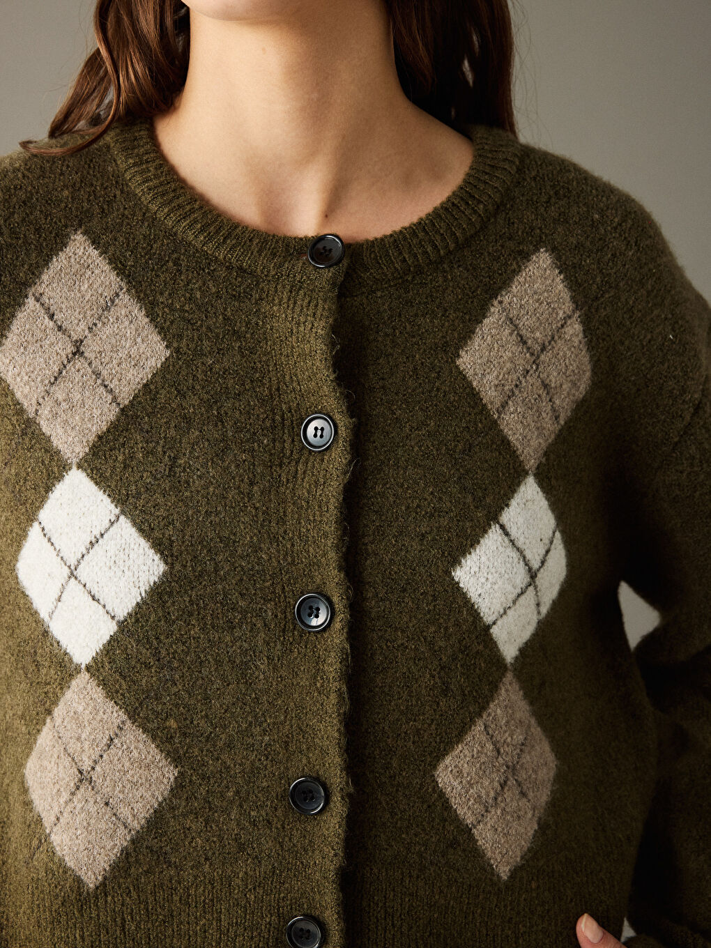 Yeşil Baklava Desenli Kadın Triko Hırka-2