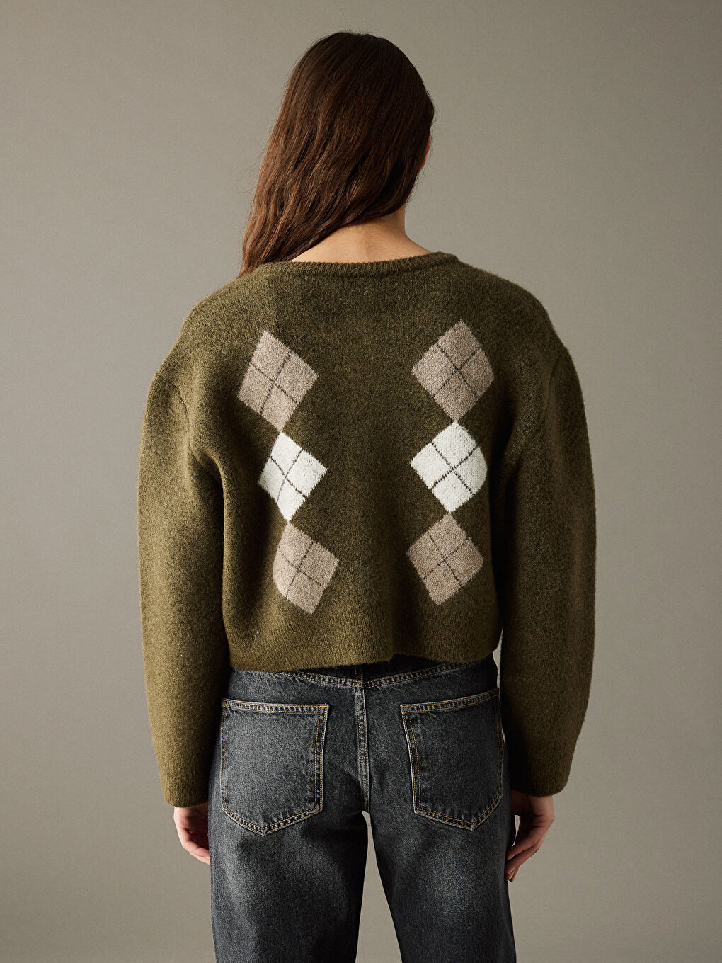 Yeşil Baklava Desenli Kadın Triko Hırka-3