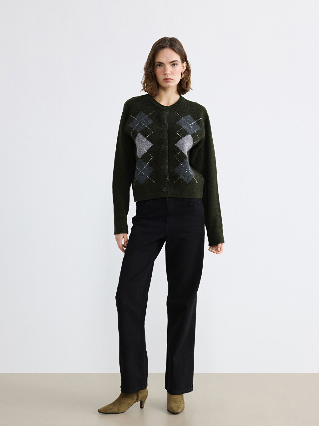 Argyle Pattern Women Knitwear Cardigan-1