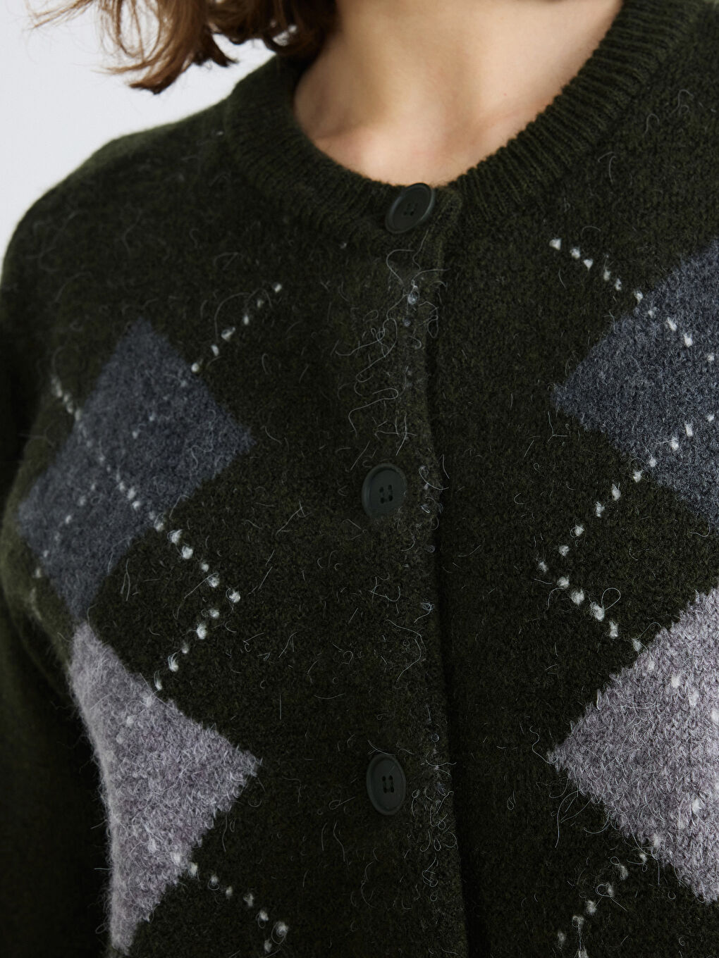 Argyle Pattern Women Knitwear Cardigan-2