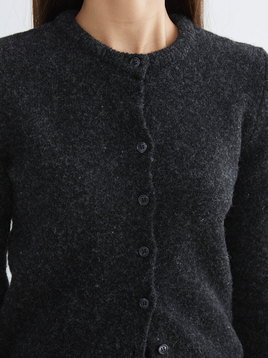 Antrasit Bisiklet Yaka Yün Karışımlı Kadın Triko Hırka-2