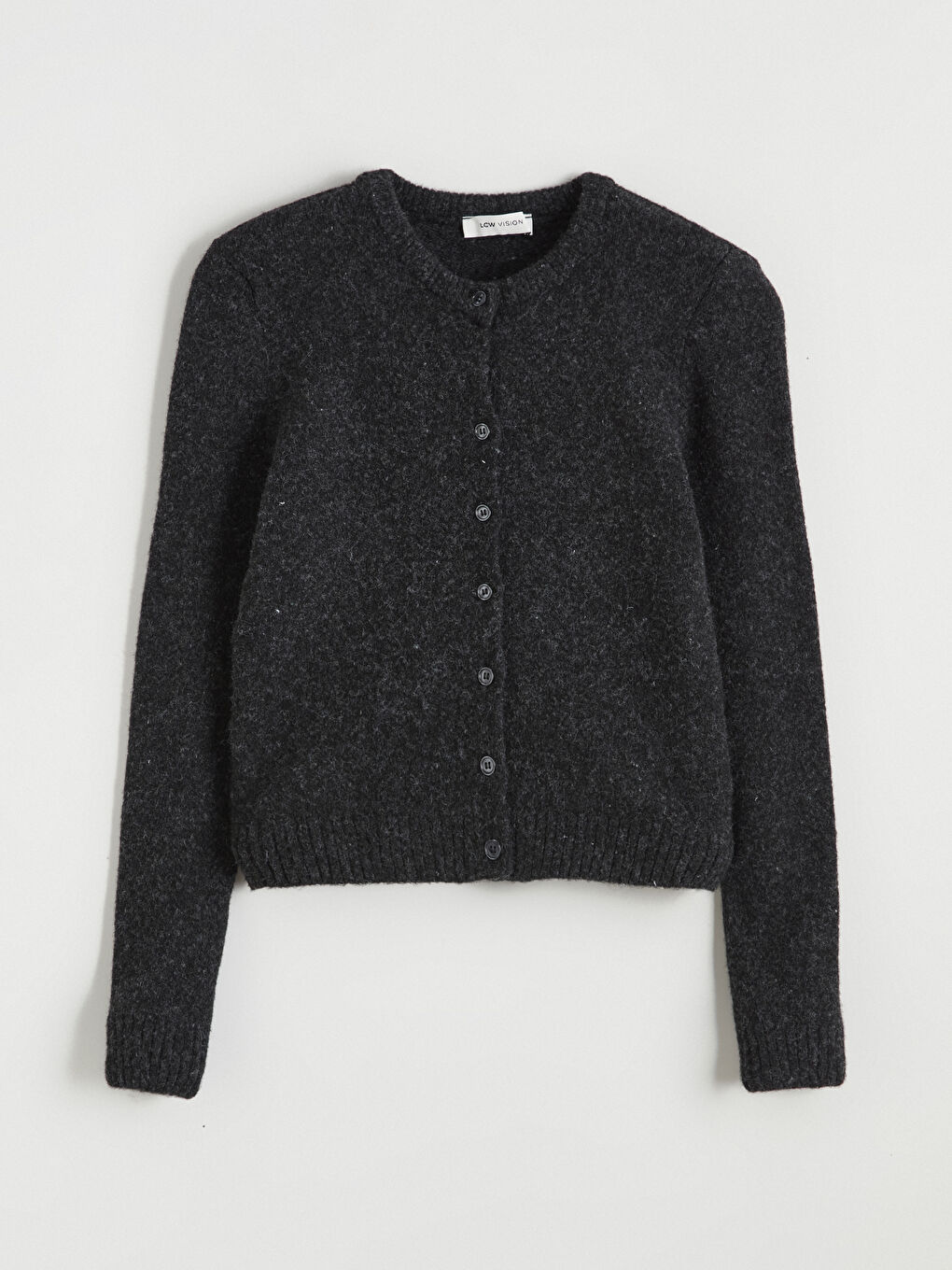 Antrasit Bisiklet Yaka Yün Karışımlı Kadın Triko Hırka-4