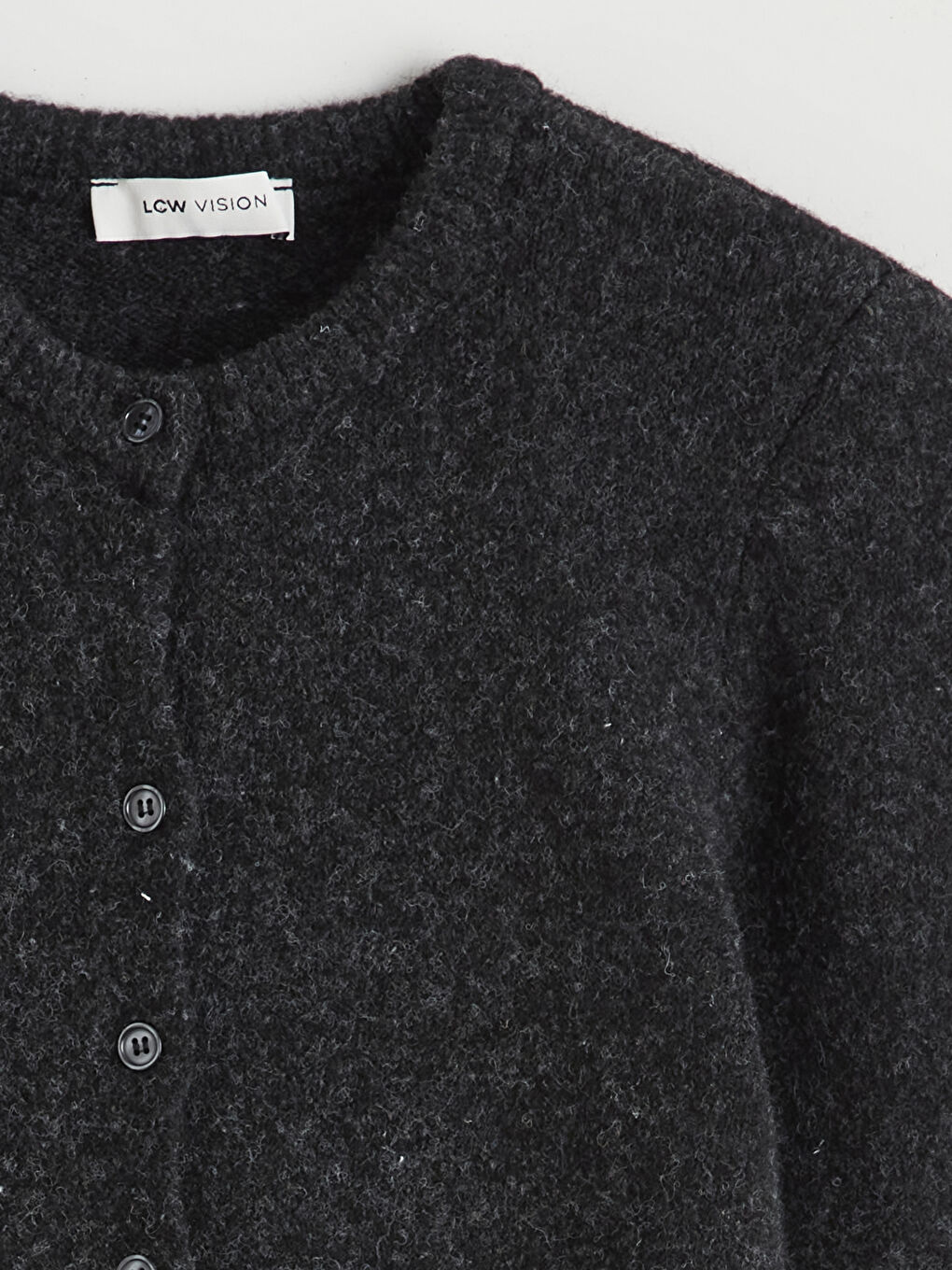 Antrasit Bisiklet Yaka Yün Karışımlı Kadın Triko Hırka-5