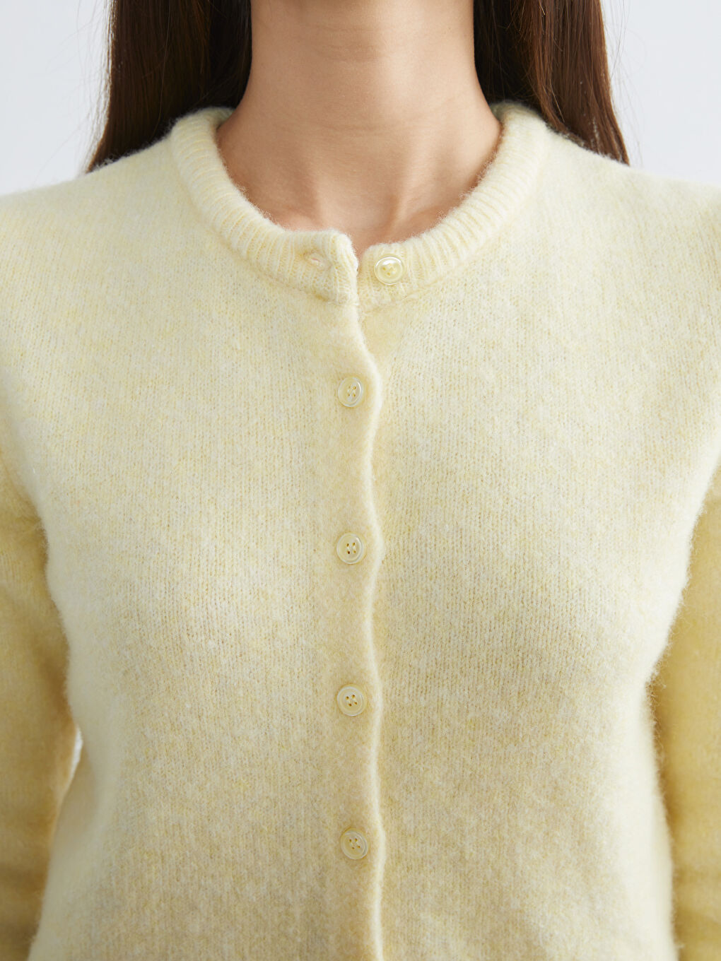 Sarı Bisiklet Yaka Yün Karışımlı Kadın Triko Hırka-2