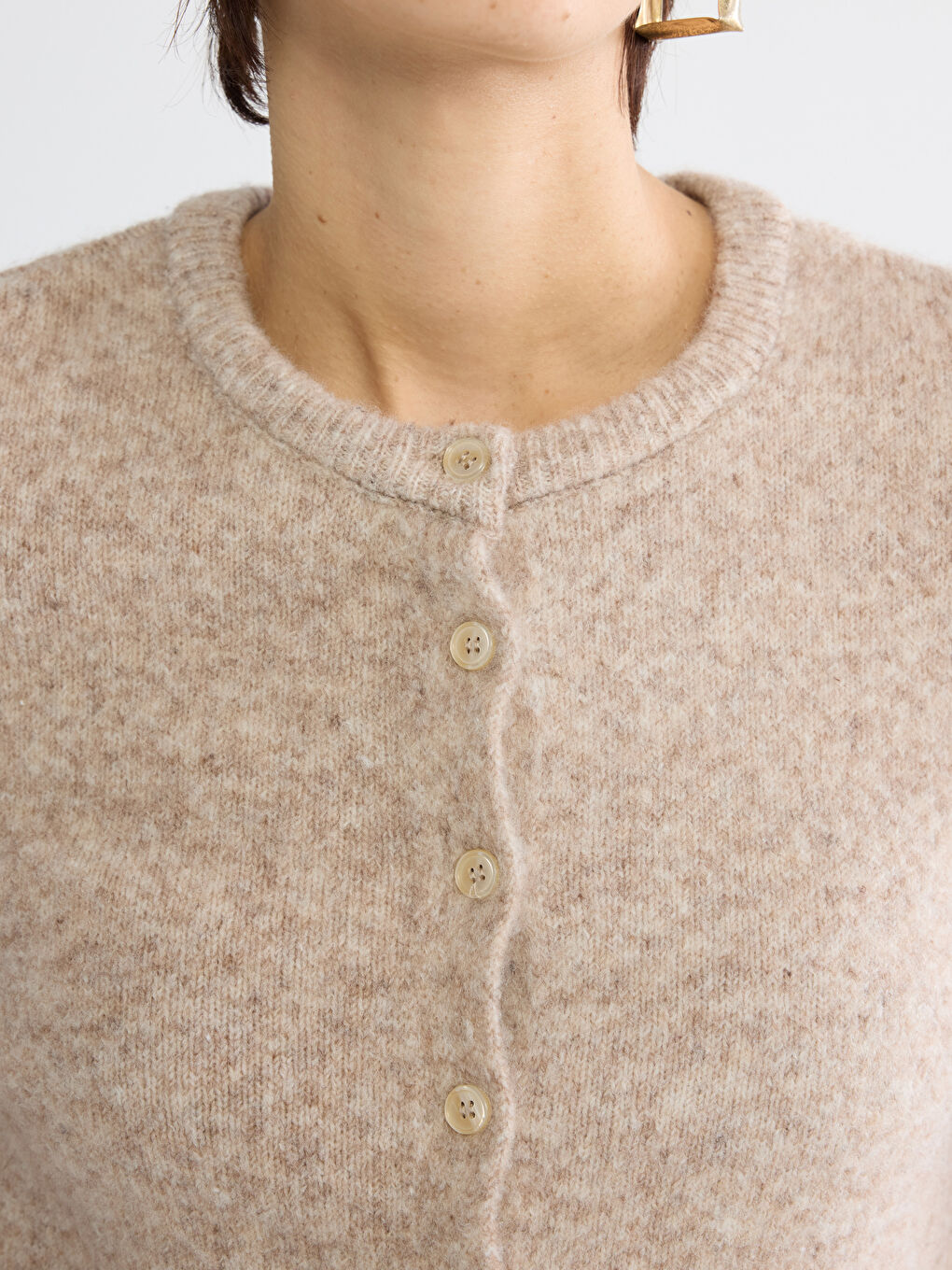 Women's Crew Neck Wool Blend Knit Cardigan-2