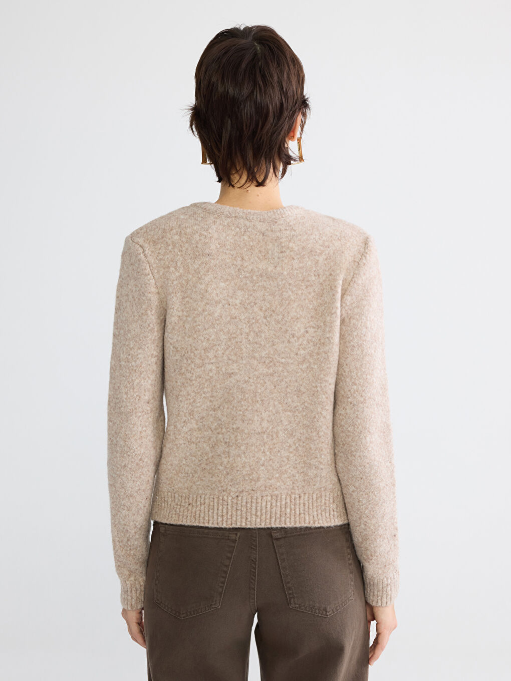 Women's Crew Neck Wool Blend Knit Cardigan-3