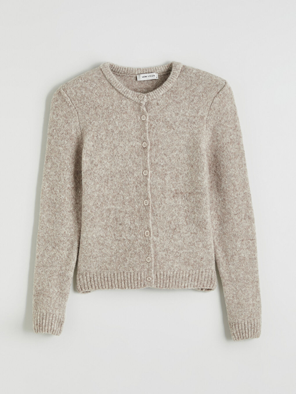 Bej Bisiklet Yaka Yün Karışımlı Kadın Triko Hırka-4