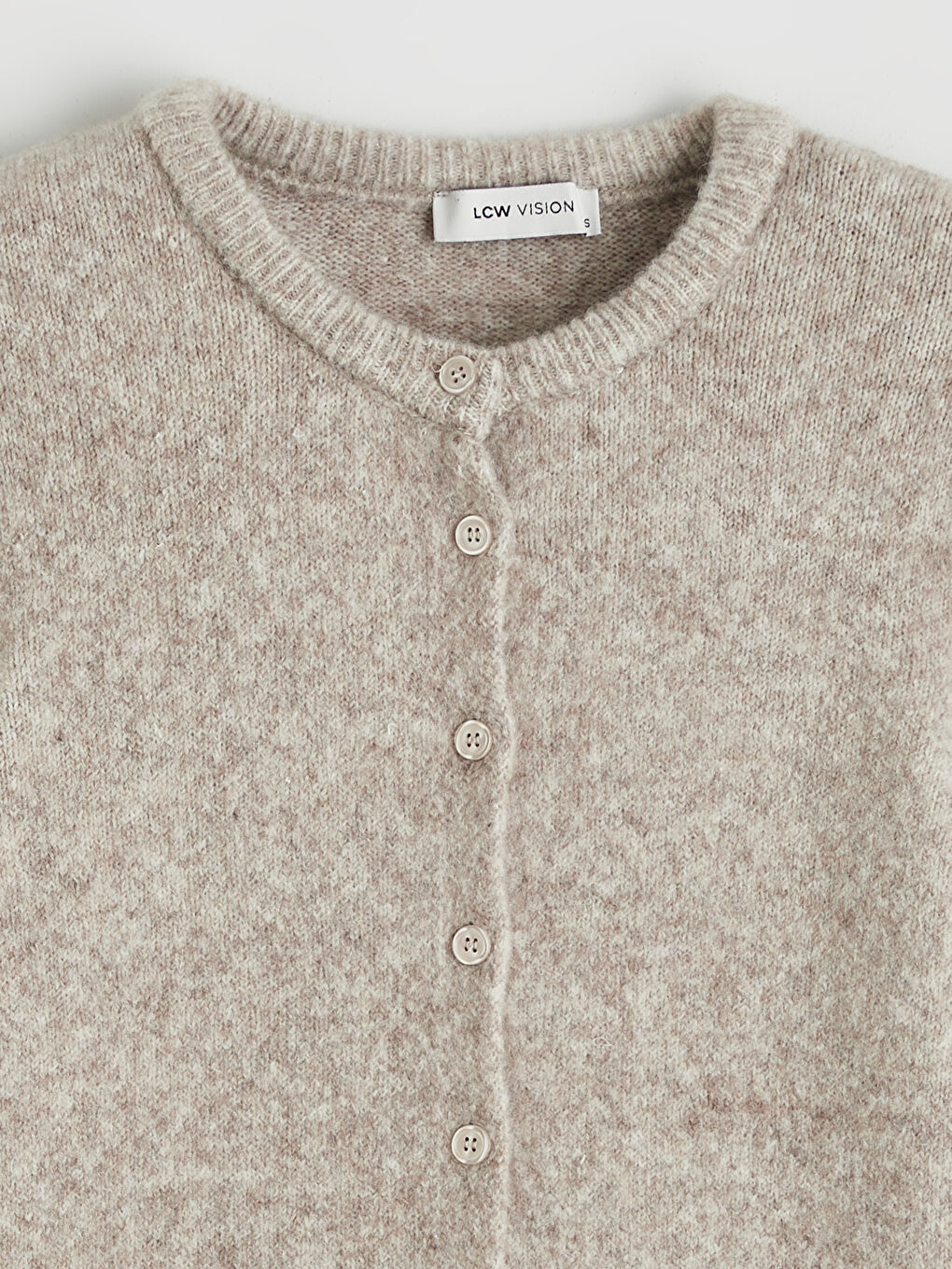 Bej Bisiklet Yaka Yün Karışımlı Kadın Triko Hırka-5