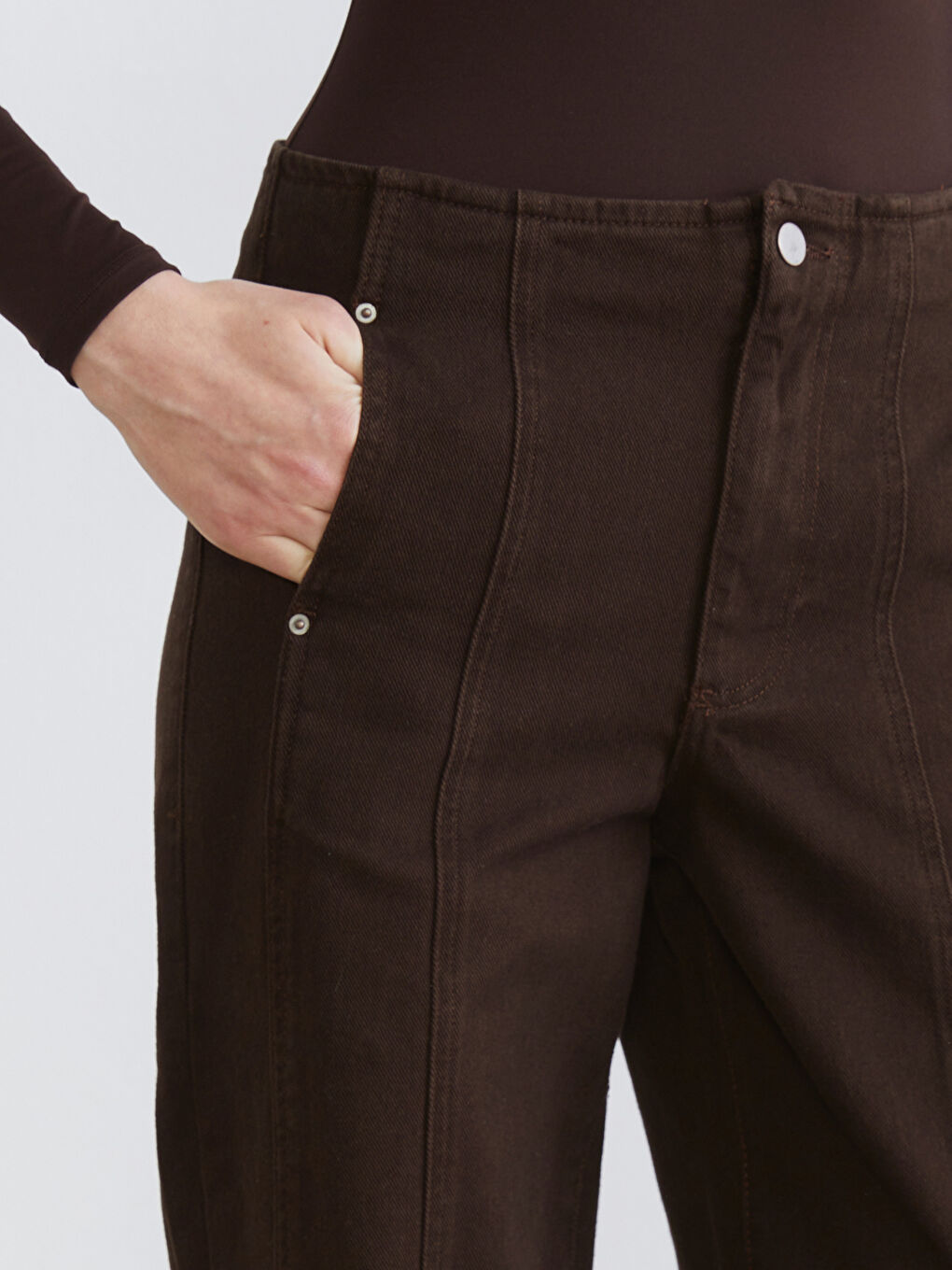 Kahverengi Wideleg Kadın Jean Pantolon-2