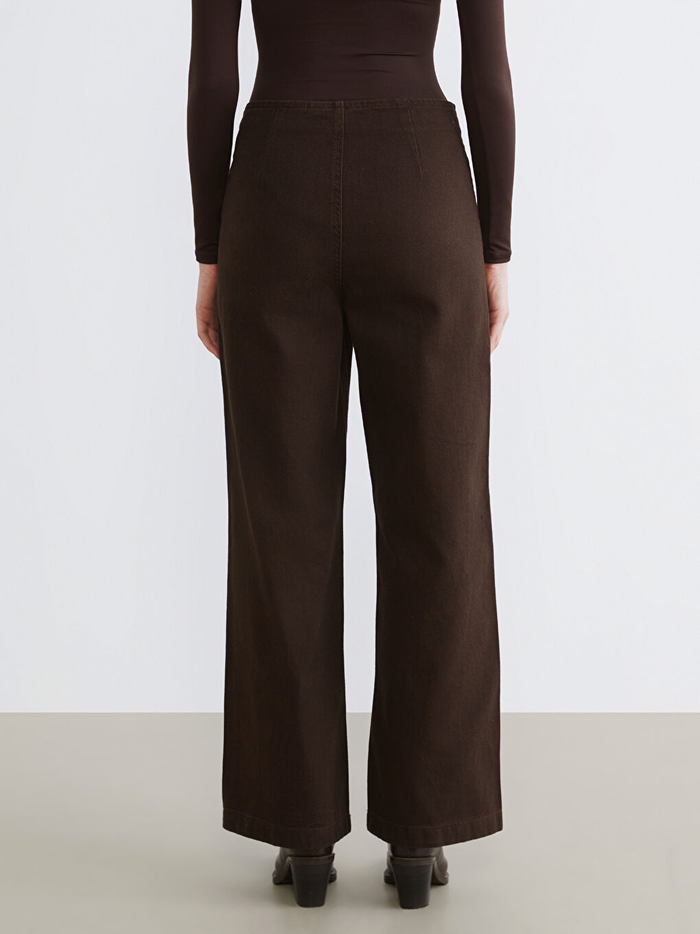 Kahverengi Wideleg Kadın Jean Pantolon-3