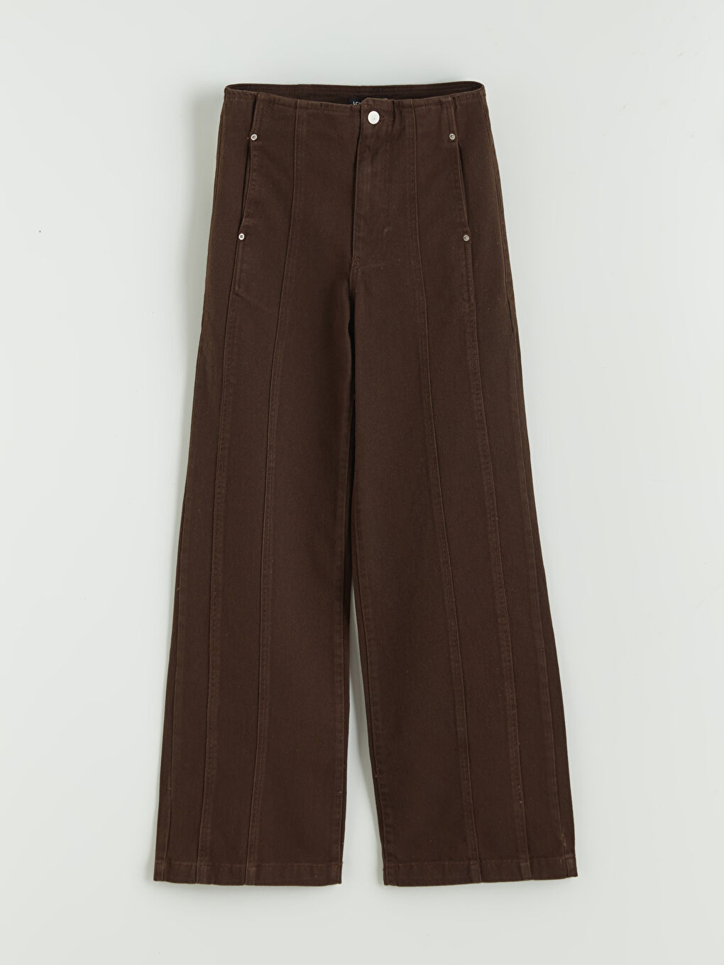 Kahverengi Wideleg Kadın Jean Pantolon-4