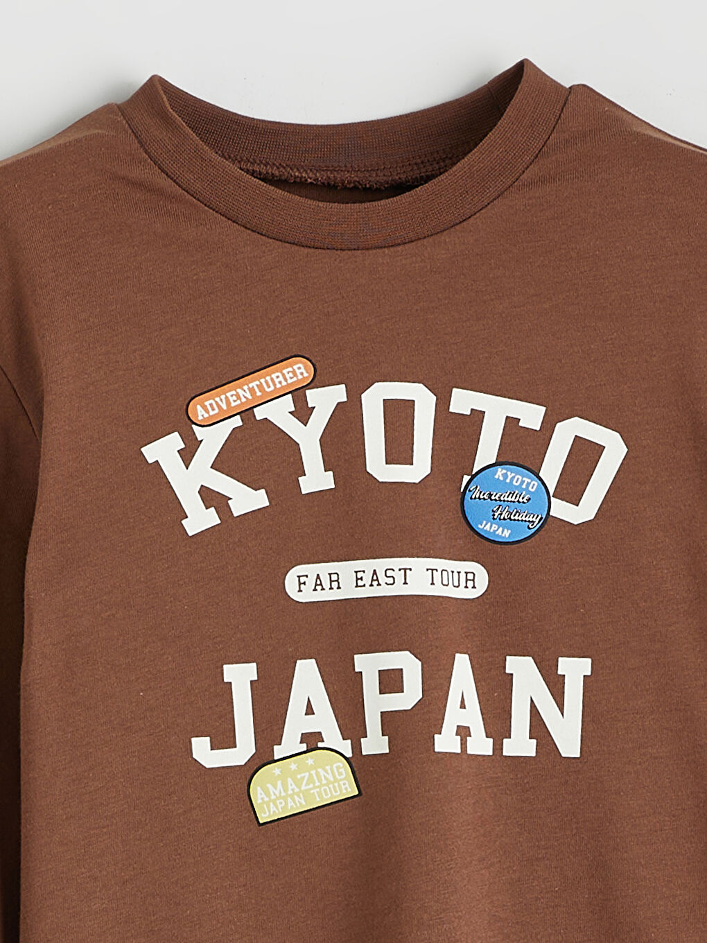 Kahverengi Bisiklet Yaka Uzun Kollu Erkek Bebek Tişört-1