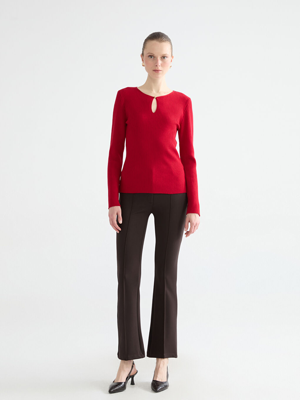 Kırmızı Bisiklet Yaka Kadın Triko Kazak-1