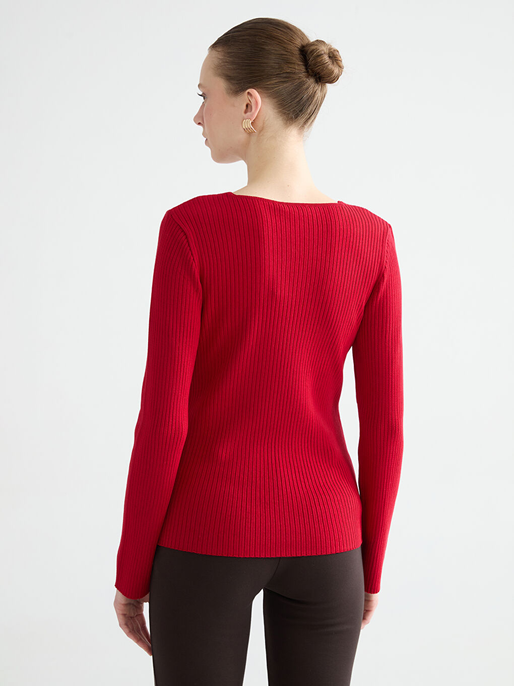 Kırmızı Bisiklet Yaka Kadın Triko Kazak-3