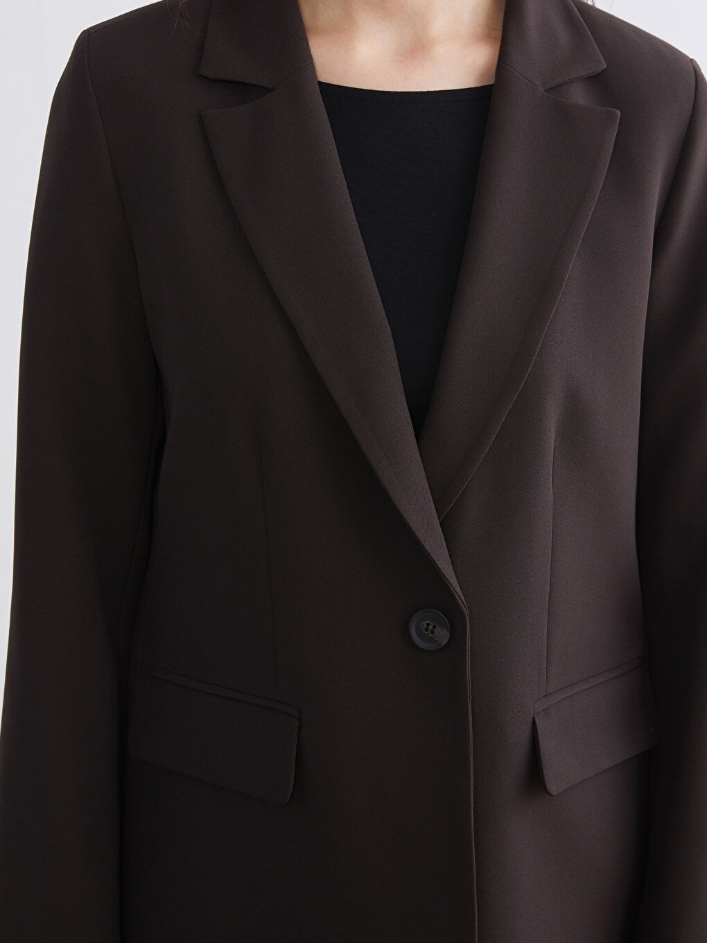 Kahverengi Krep Kadın Blazer Ceket-2