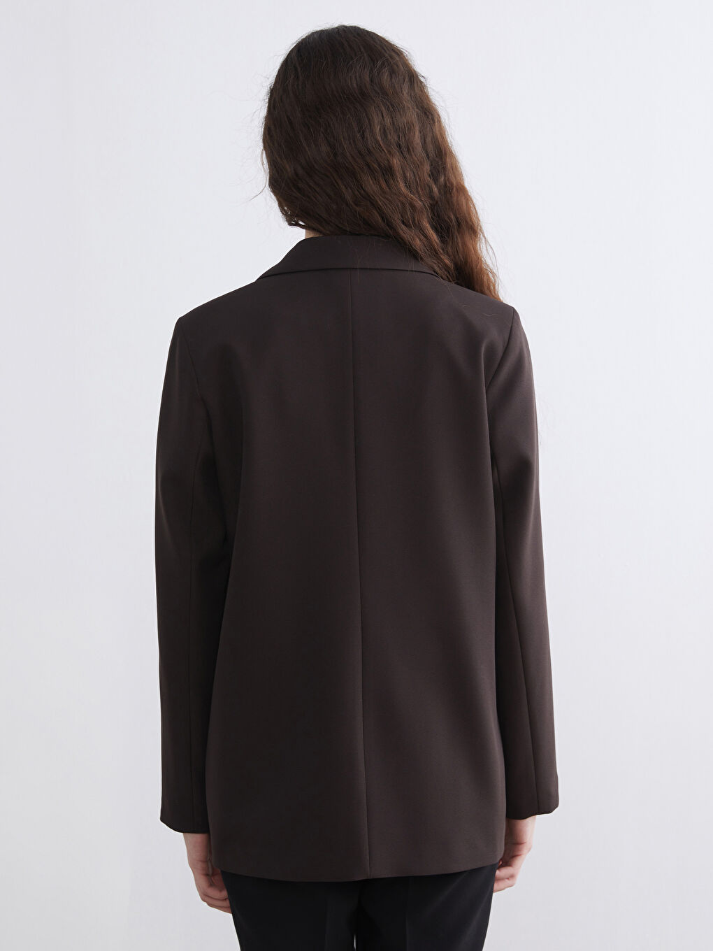 Kahverengi Krep Kadın Blazer Ceket-3