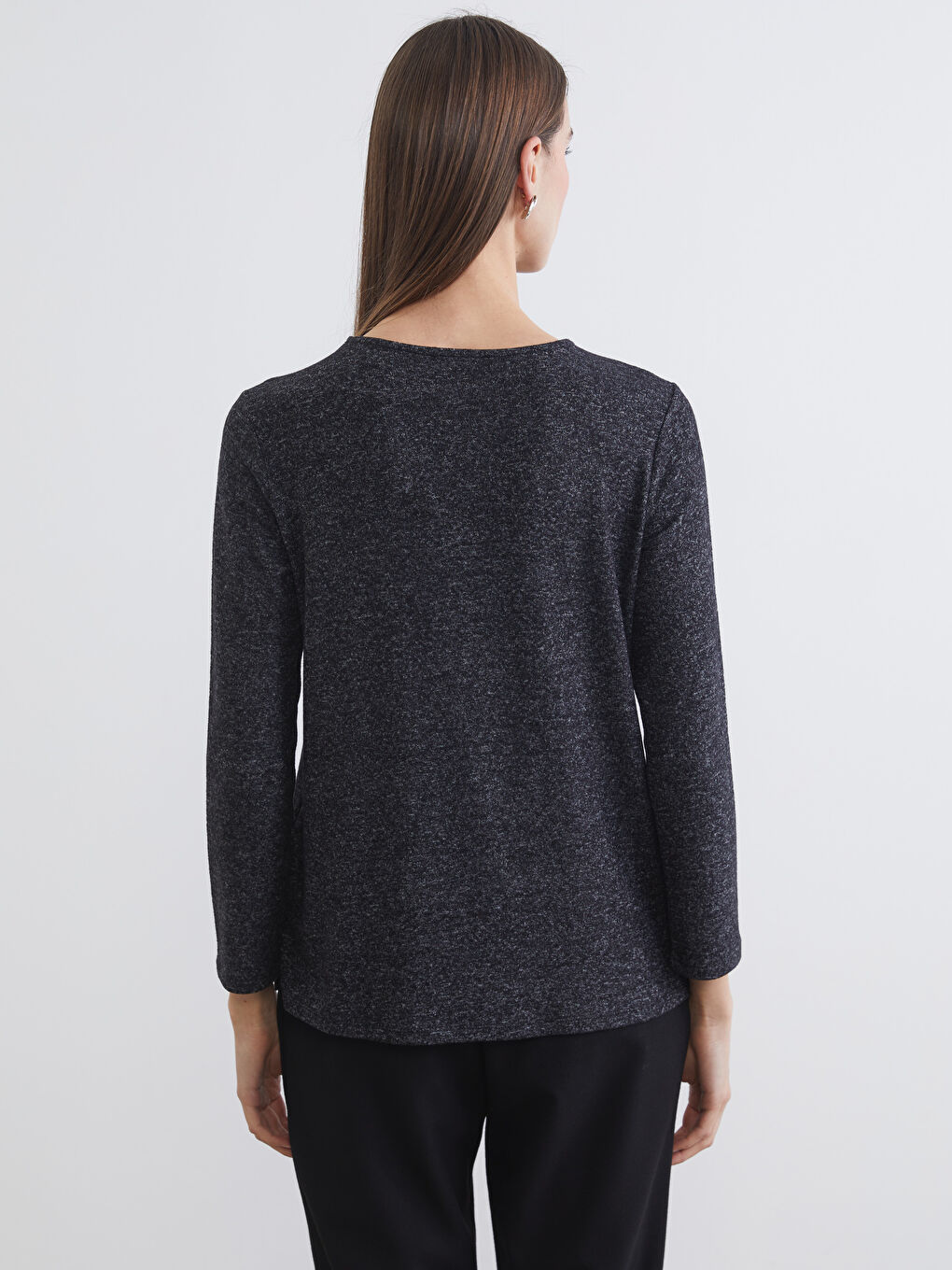 Siyah Bisiklet Yaka Desenli Bluz-3