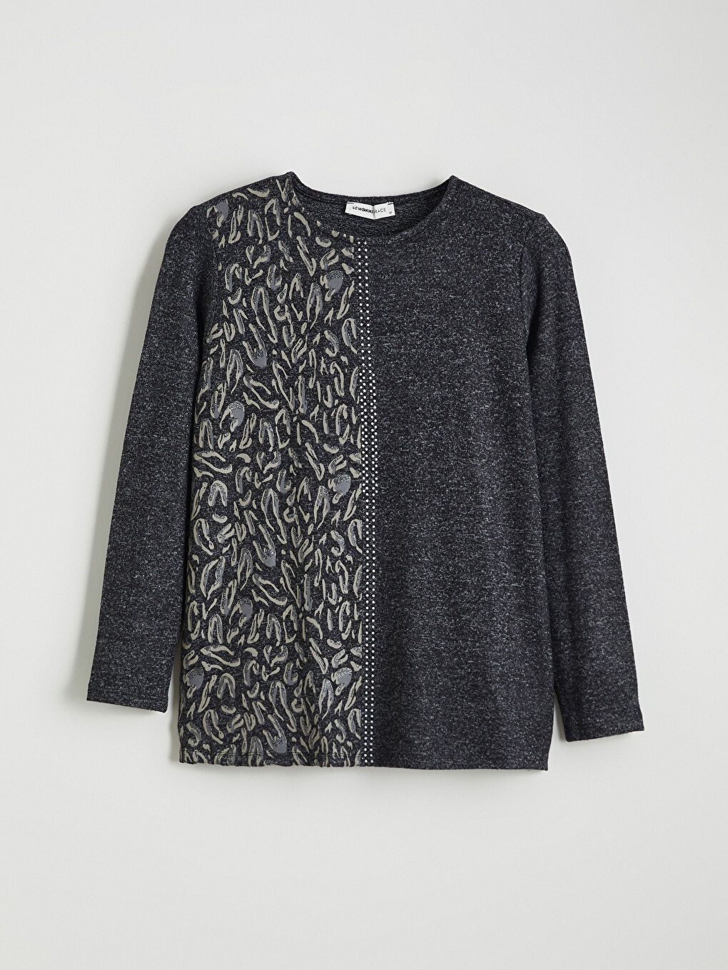 Siyah Bisiklet Yaka Desenli Bluz-4