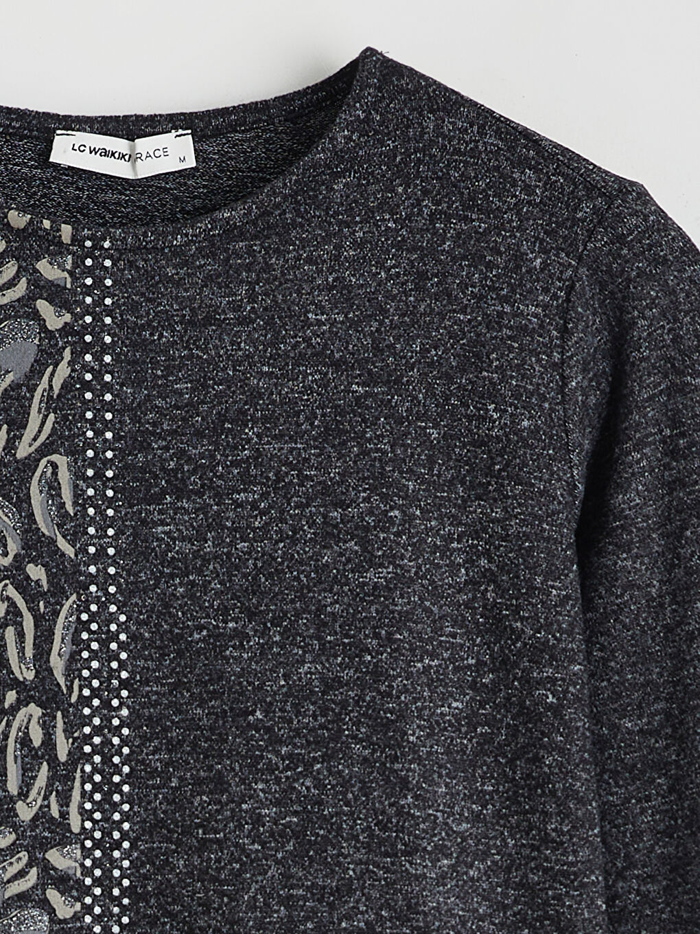 Siyah Bisiklet Yaka Desenli Bluz-5