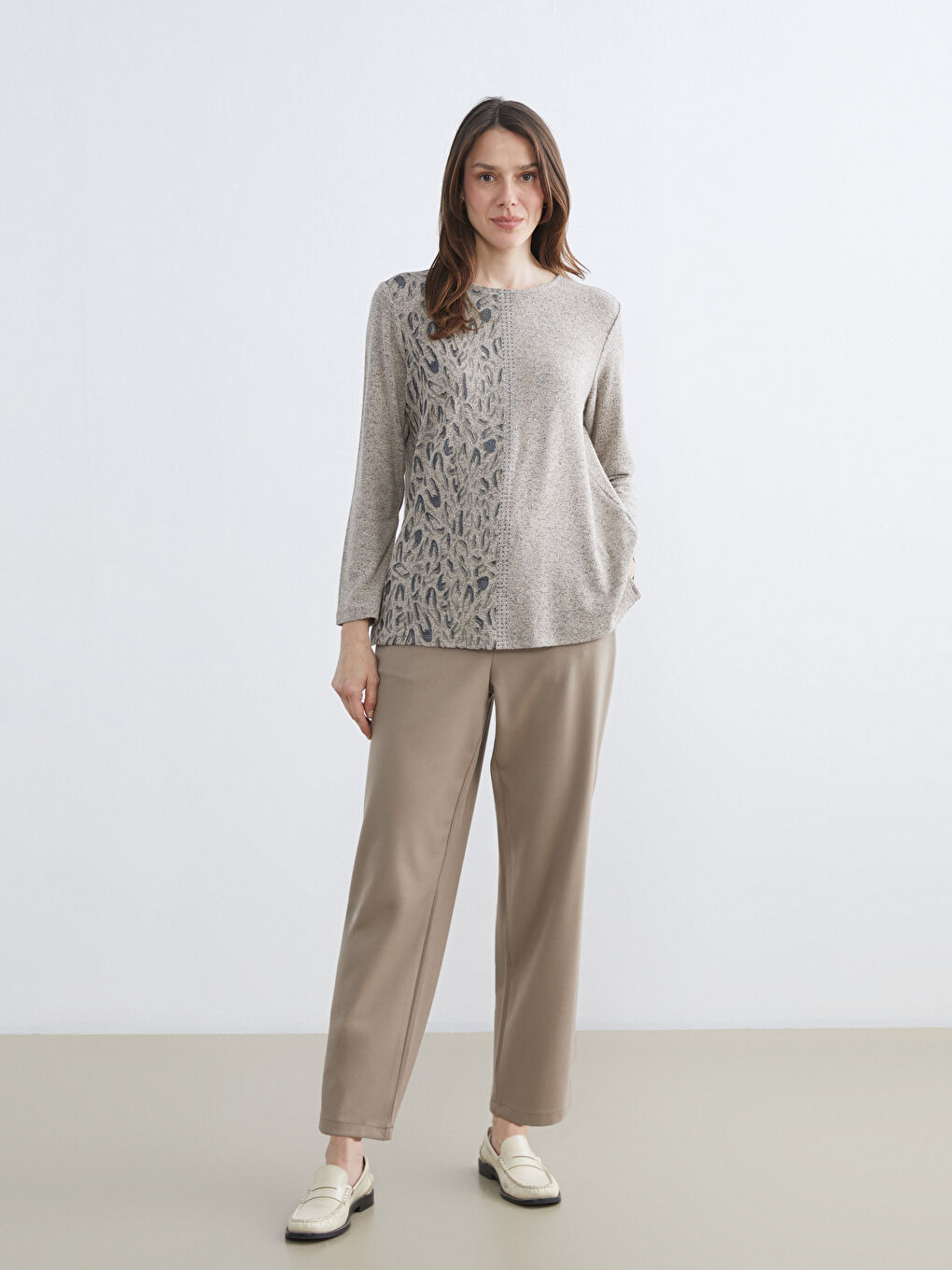 Crew Neck Patterned Blouse-1