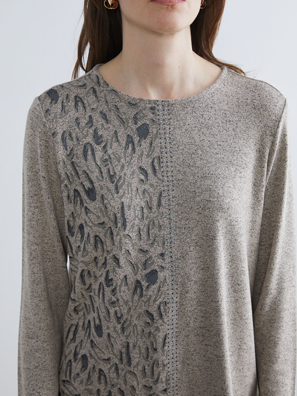 Crew Neck Patterned Blouse-2