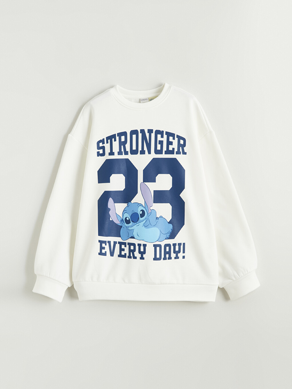 Beyaz Stitch Baskılı Kız Çocuk Soft Touch Sweatshirt-1