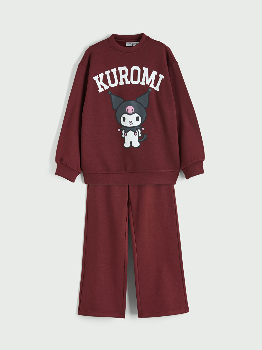 Bordo Kuromi Baskılı Kız Çocuk Sweatshirt ve Eşofman Altı