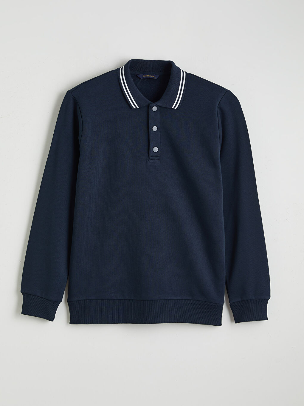 Lacivert Polo Yaka Kalın Erkek Sweatshirt