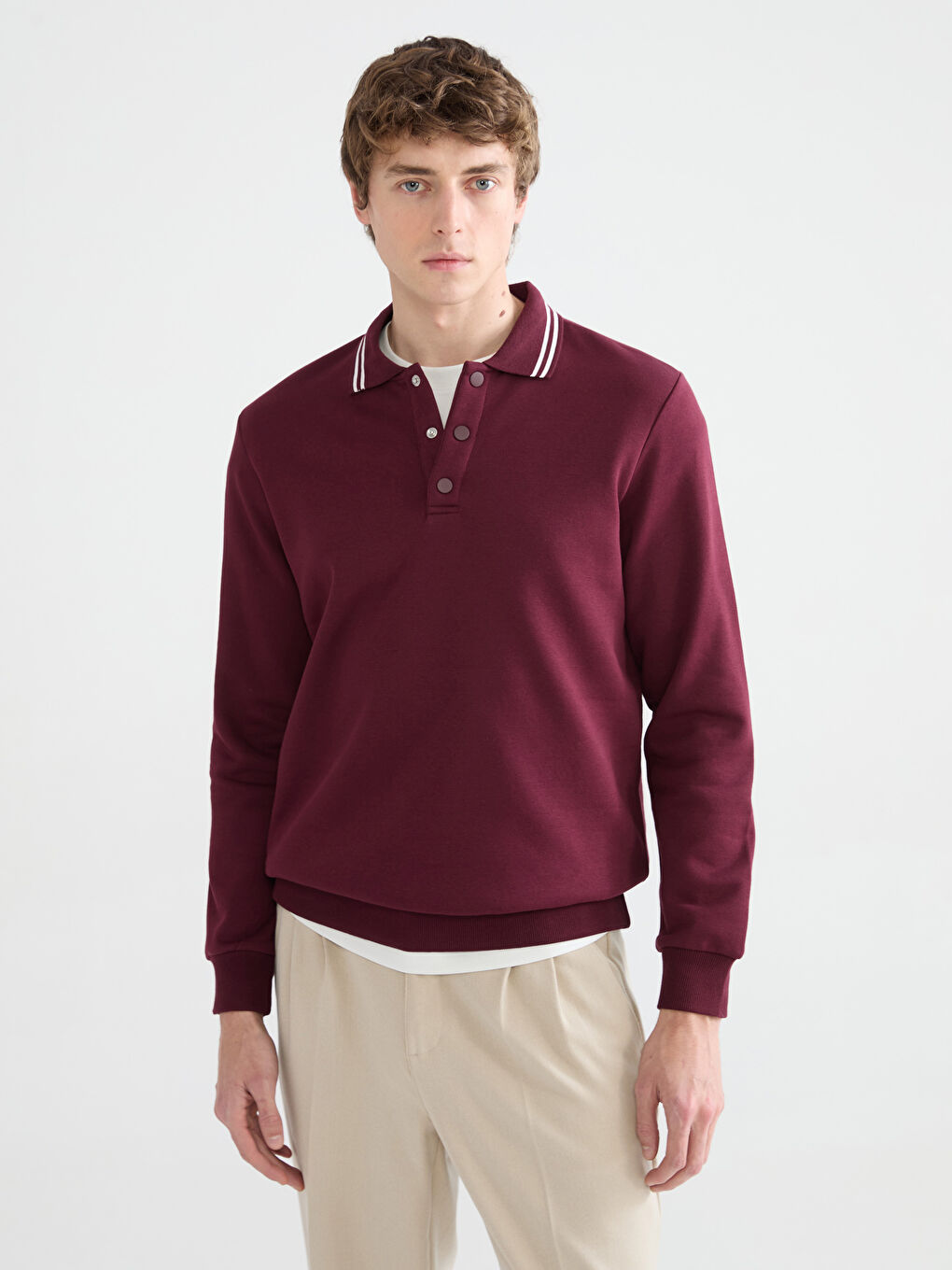 Polo Yaka Kalın Erkek Sweatshirt