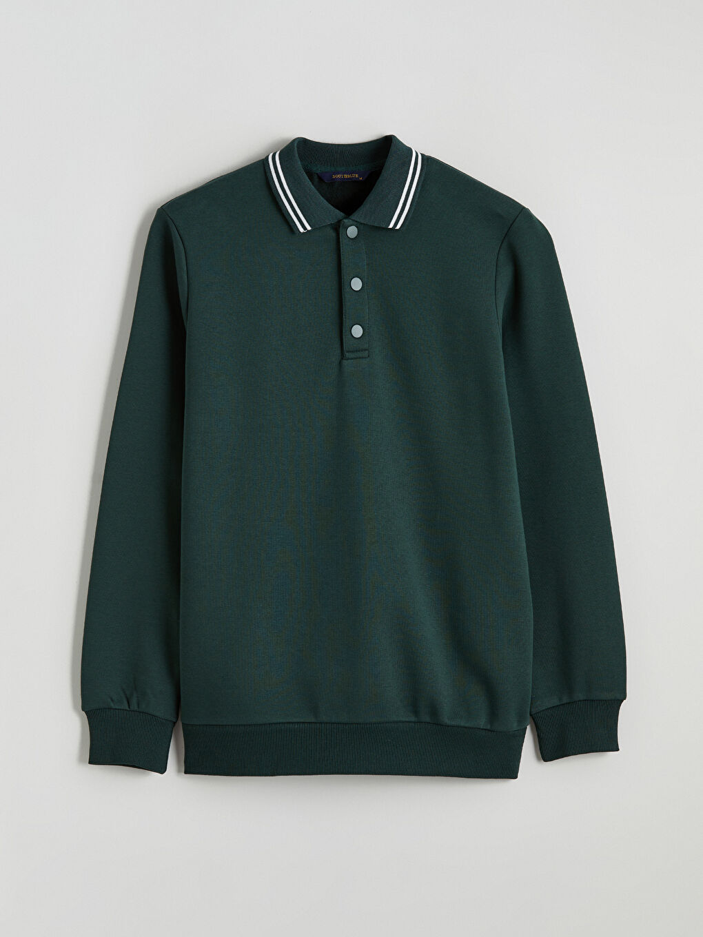 Yeşil Polo Yaka Kalın Erkek Sweatshirt