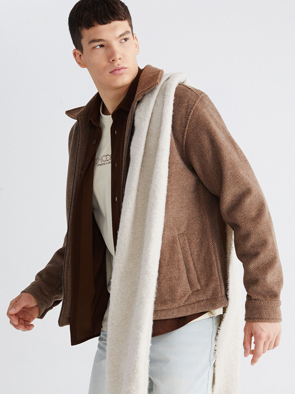 Kahverengi Regular Fit Uzun Kollu Kaşe Erkek Gömlek Ceket