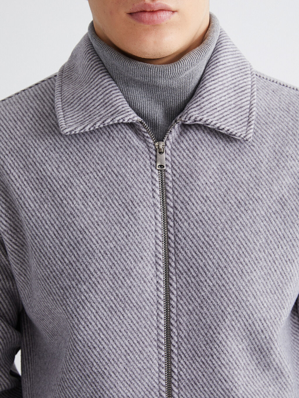 Gri Regular Fit Uzun Kollu Kaşe Erkek Gömlek Ceket-2