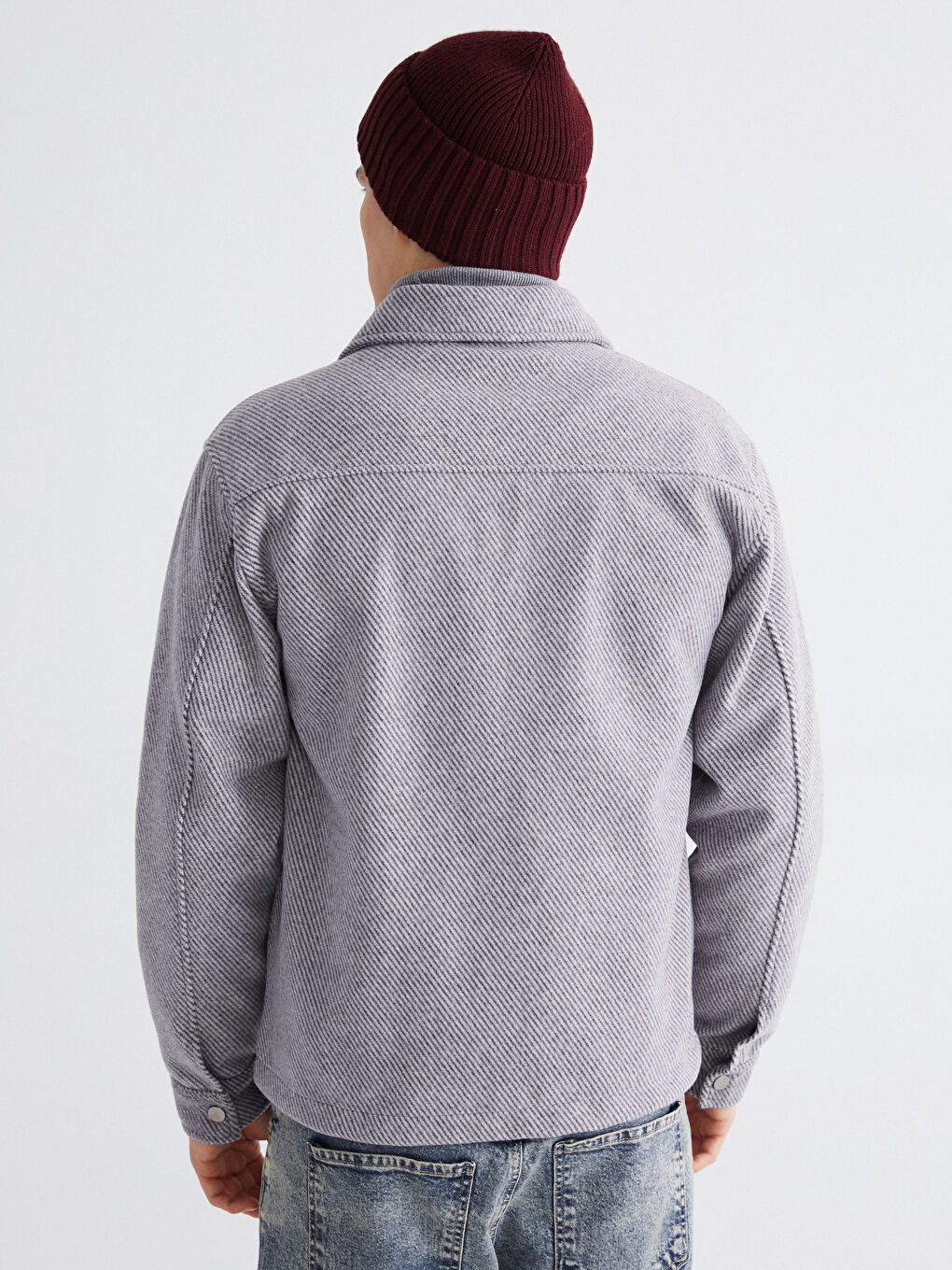 Gri Regular Fit Uzun Kollu Kaşe Erkek Gömlek Ceket-3