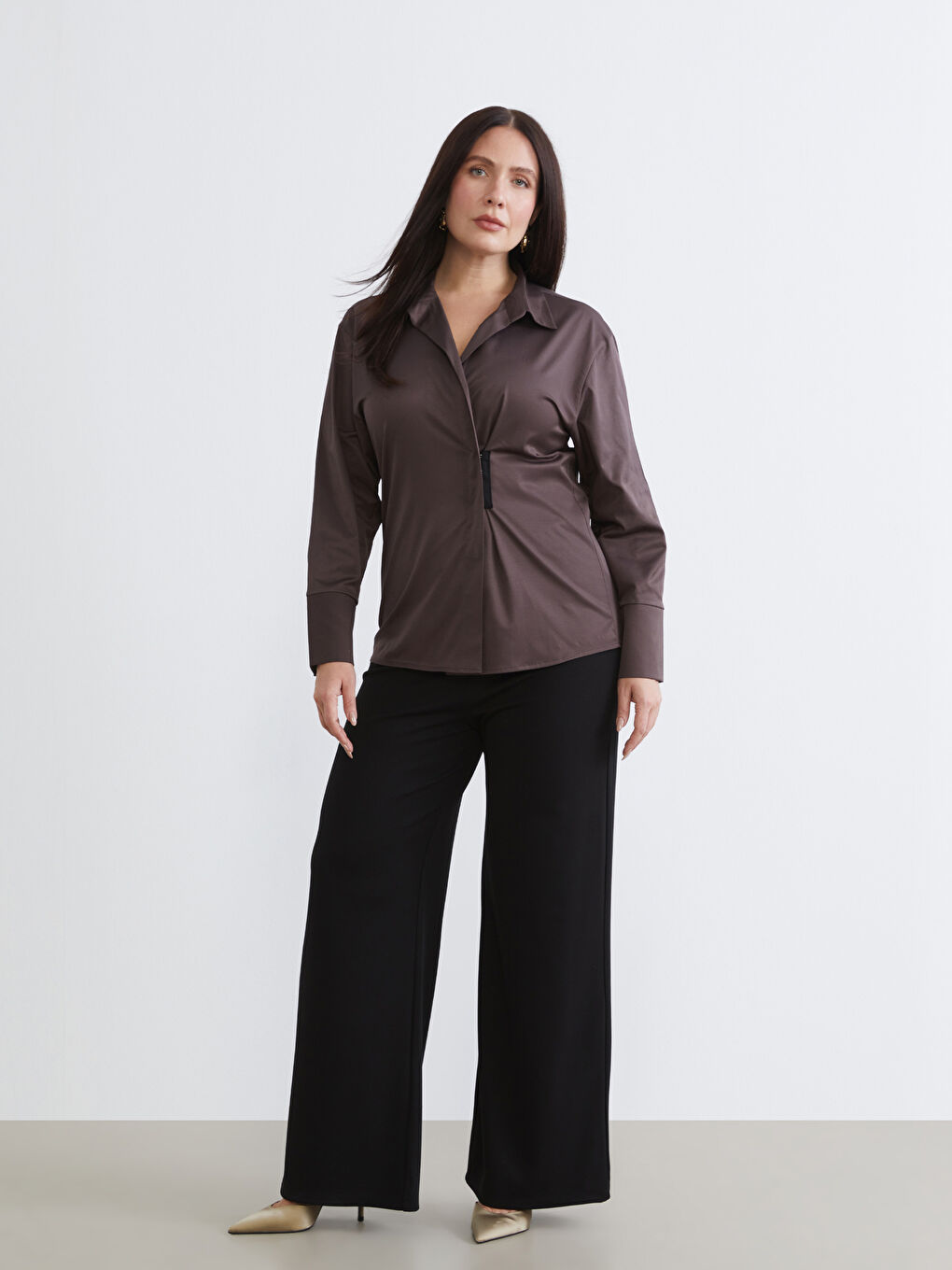 Siyah Büyük Beden Beli Lastikli Kadın Pantolon