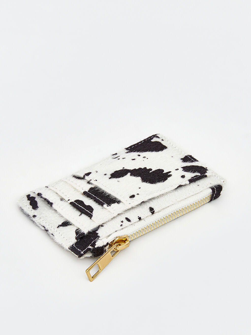 Ekru Desenli Fermuarlı Kadın Kartlık Cüzdan-1