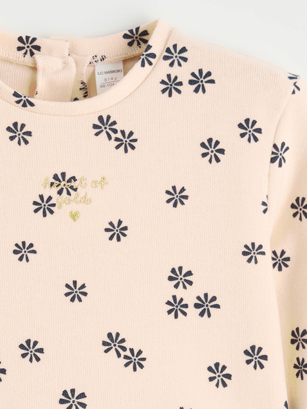 Bej Bisiklet Yaka Baskılı Fırfırlı Kız Bebek Tişört-1