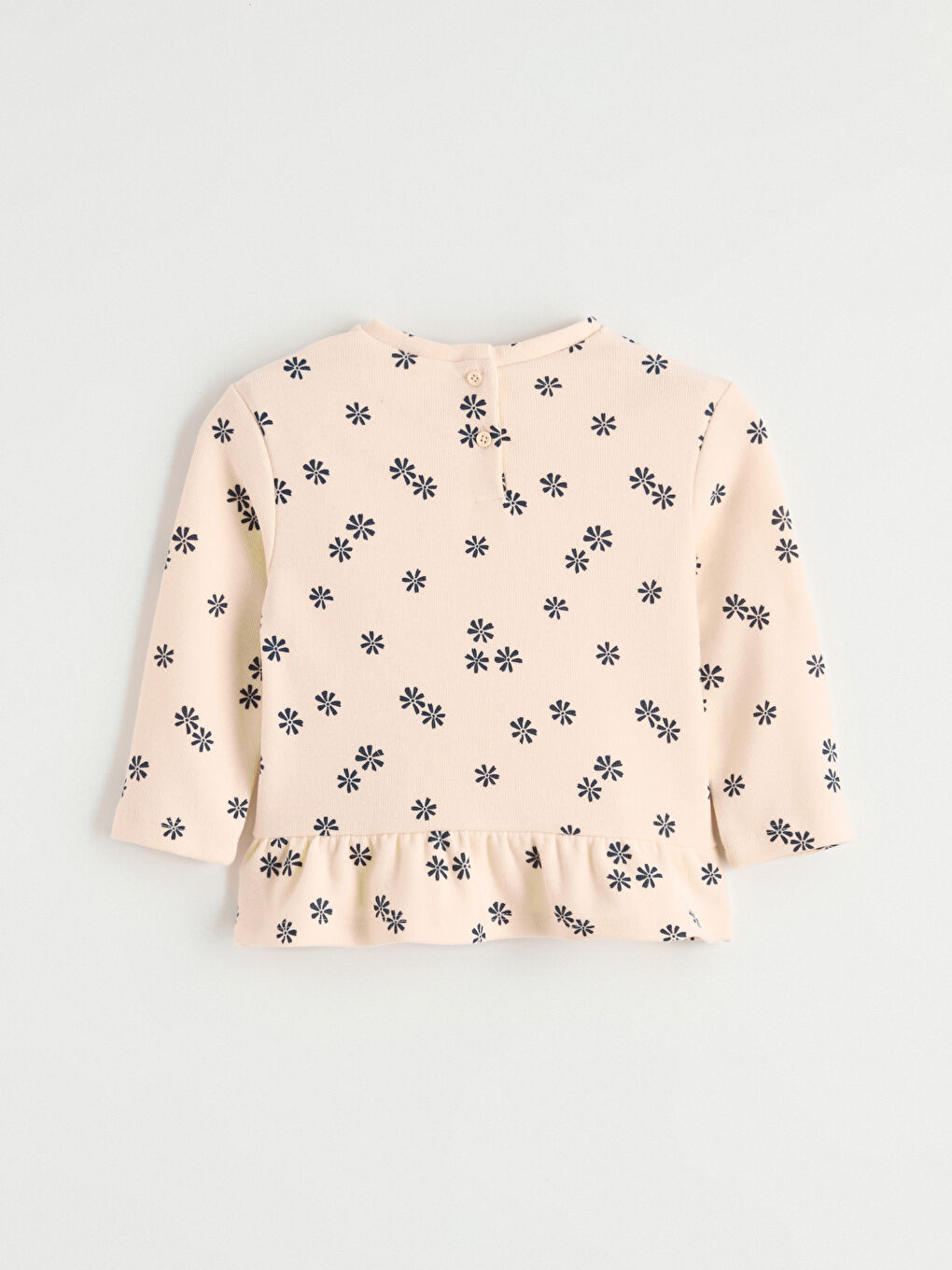 Bej Bisiklet Yaka Baskılı Fırfırlı Kız Bebek Tişört-2