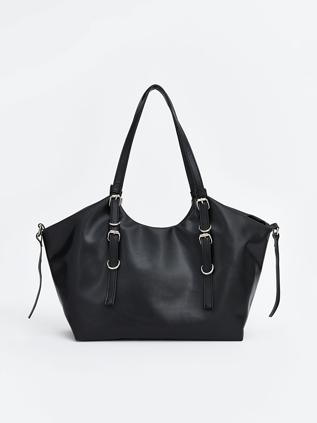 Siyah Deri Görünümlü Kadın Omuz Çantası