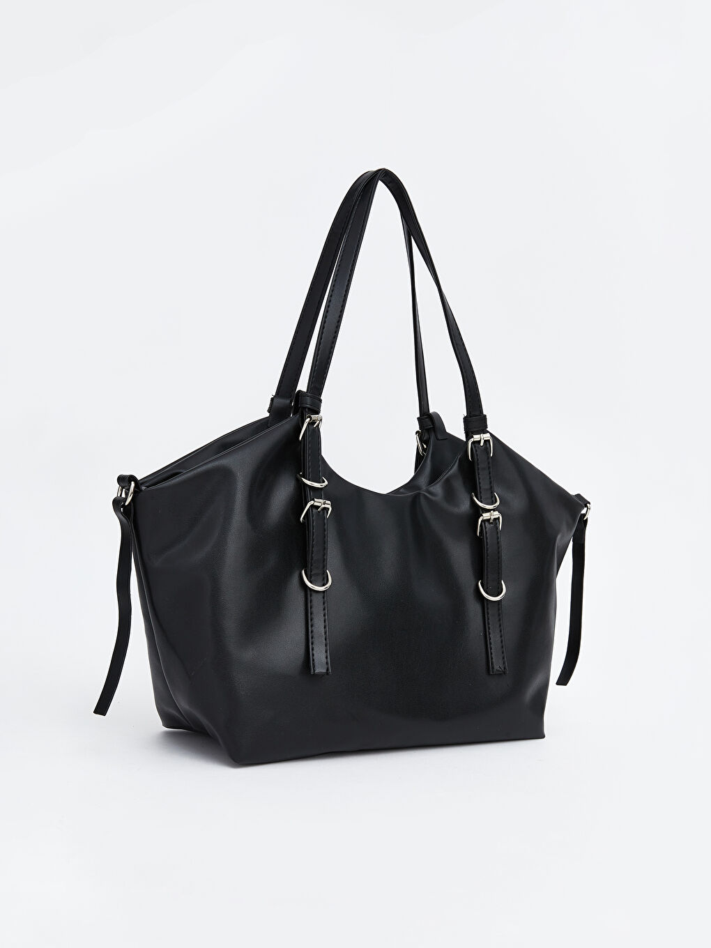 Siyah Deri Görünümlü Kadın Omuz Çantası-1