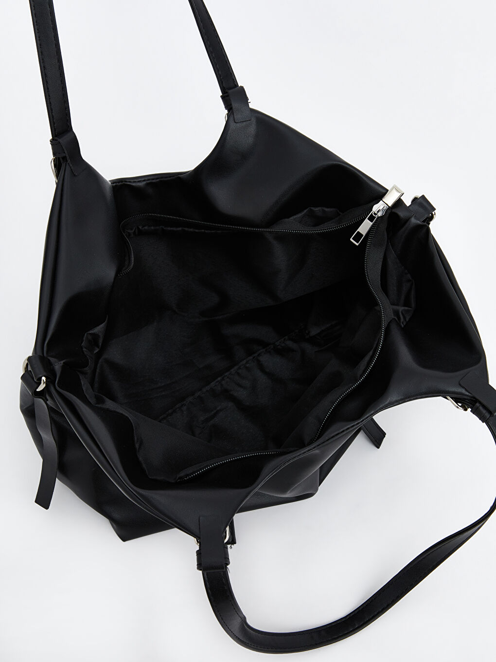 Siyah Deri Görünümlü Kadın Omuz Çantası-2