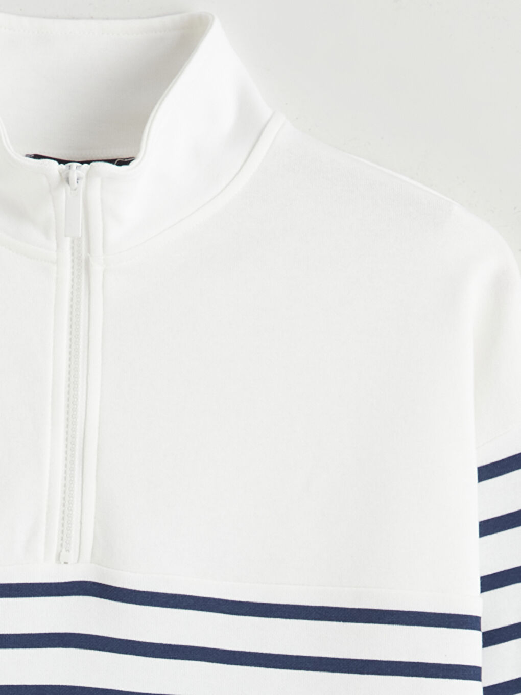 Lacivert Dik Yaka Çizgili Kadın Kalın Sweatshirt Tunik-5