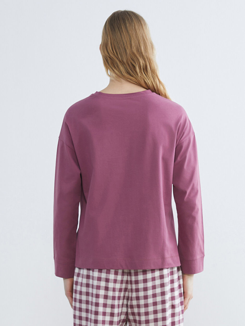 Mürdüm Bisiklet Yaka Köpek Baskılı Kadın Pijama Üst-1