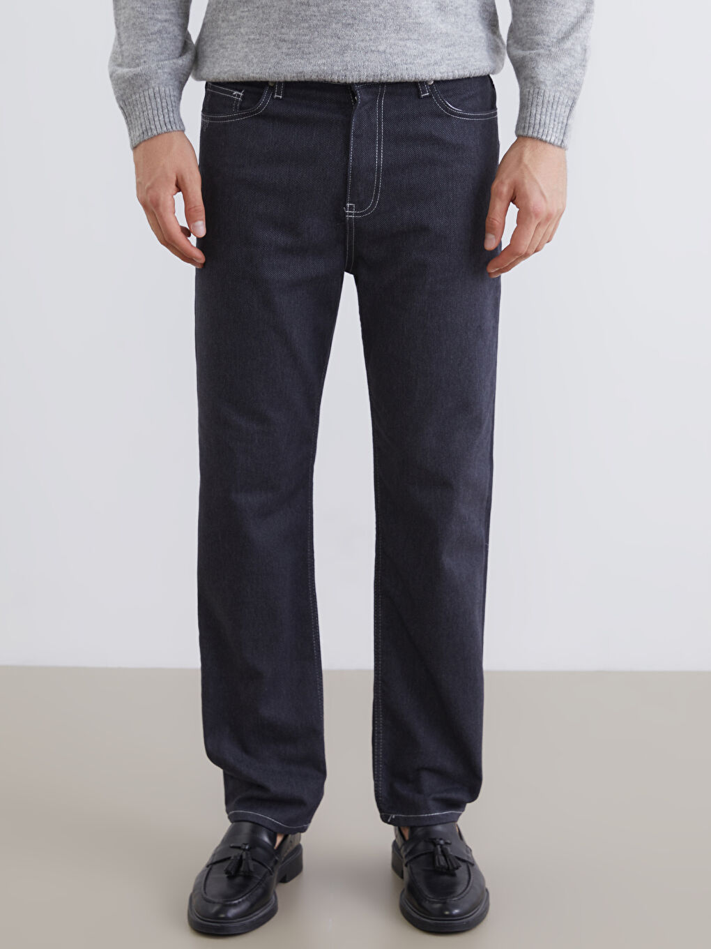 İndigo Standart Kalıp Gabardin Erkek Pantolon-1