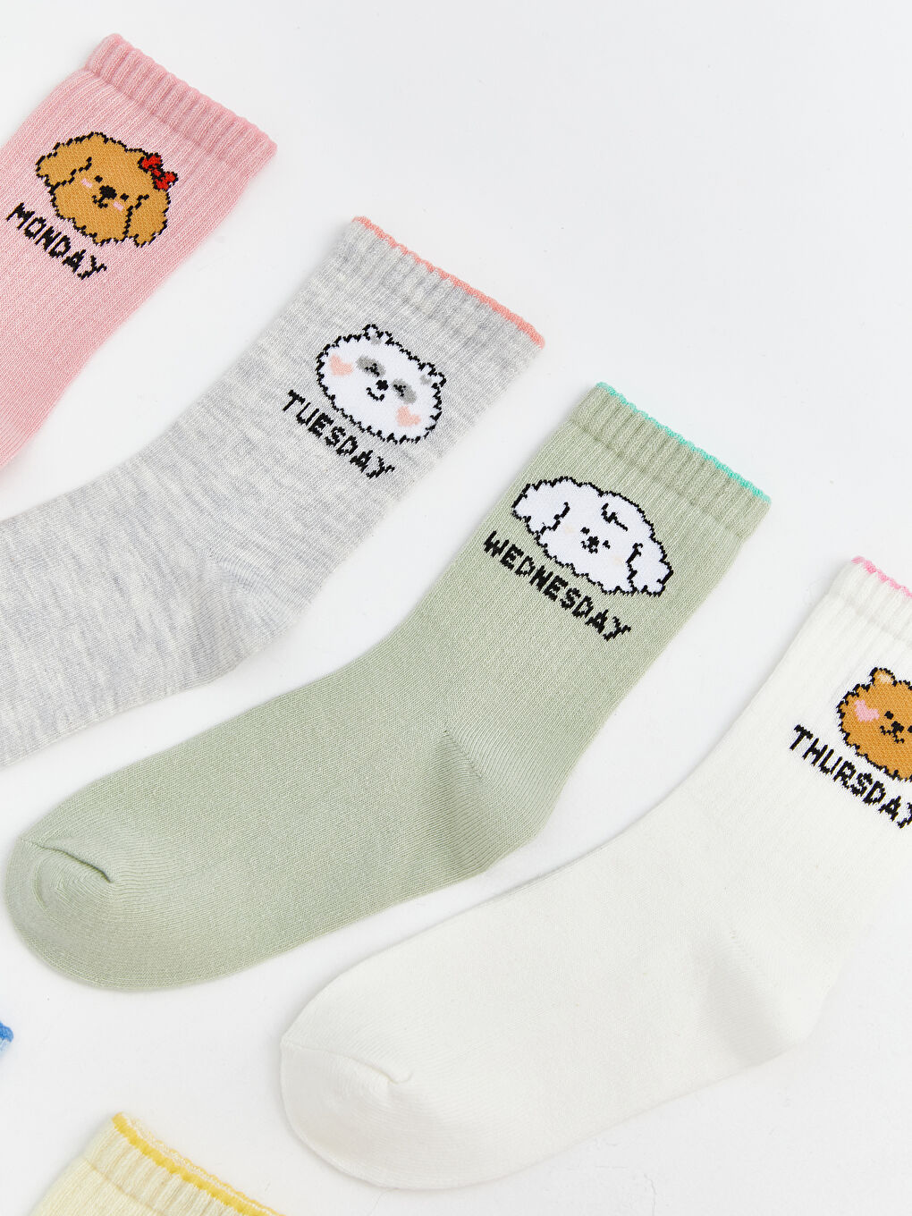 Pembe Desenli Kız Çocuk Soket Çorap 7'li-1