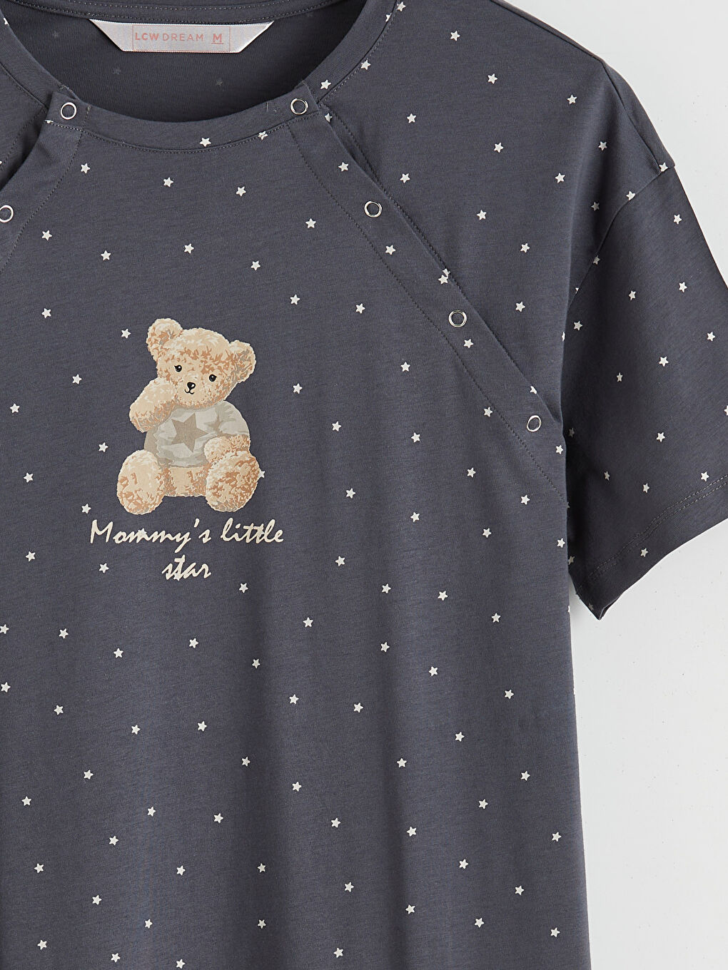 Gri Bisiklet Yaka Baskılı Hamile Gecelik-1