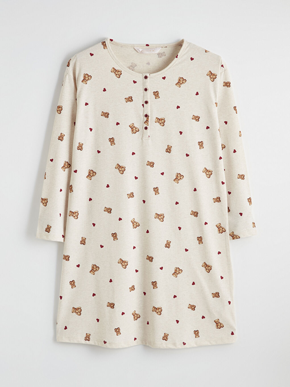 Bej Bisiklet Yaka Ayı Teddy Desenli Hamile Gecelik