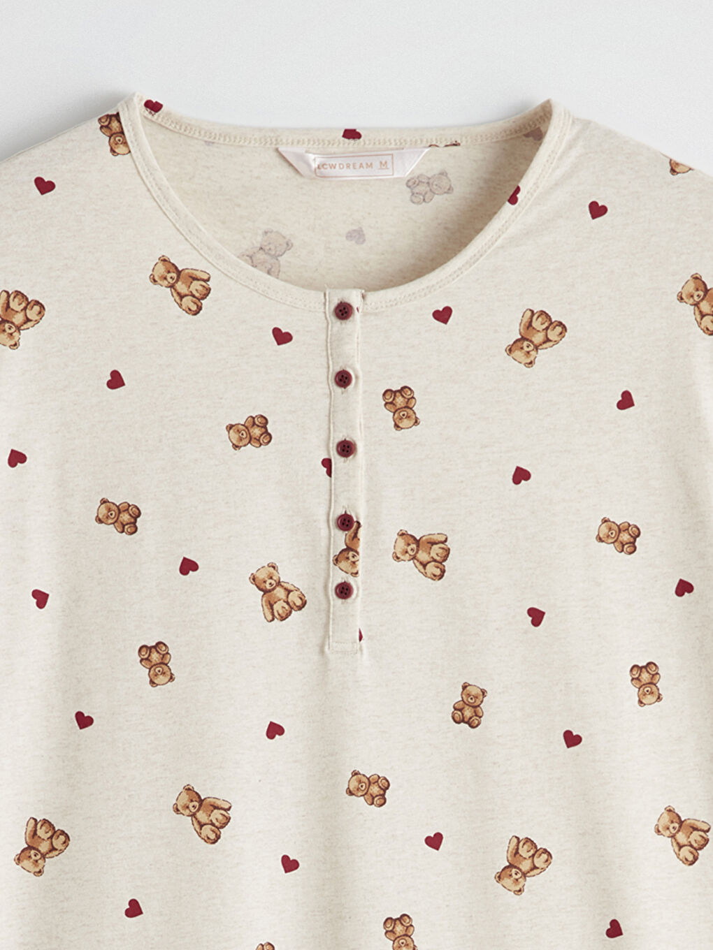 Bej Bisiklet Yaka Ayı Teddy Desenli Hamile Gecelik-1